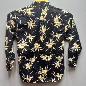 Le Shark Hawaiian Shirt Mens Medium Black Floral Aloha Button Up Cotton Tropical